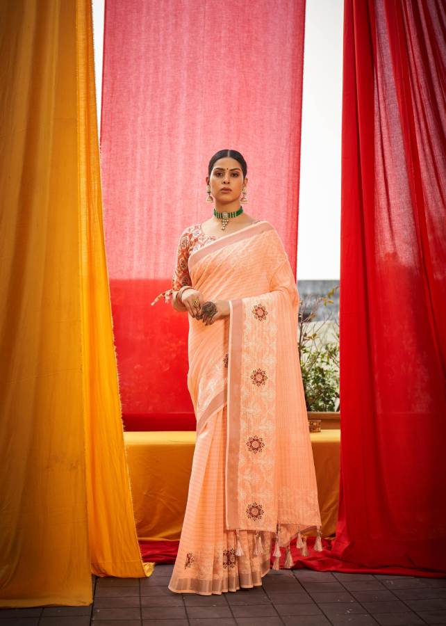 Shangrila Dhruvi Linen Heavy Festive Wear Weaving  Embroidery Saree Collection